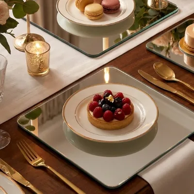 Rectangular Mirror Plate Wedding Table Decor Candle Plate for Wedding Table Centerpiece Color Options Available Mirror Tray