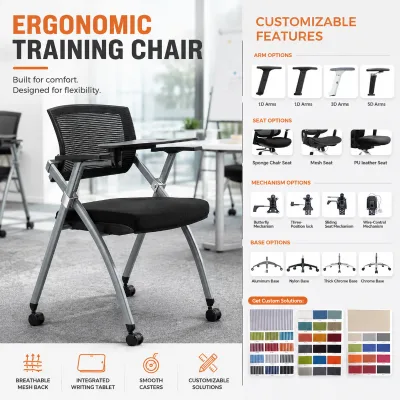 Portable Foldable Training Chair with Writing Desk, Student Office Study