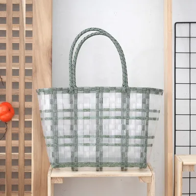 Wholesale High Quality Lady Handmade Summer Beach Colorful Straw PP Woven Handbag Tote Bag Plastic Basket