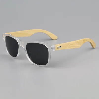 Wholesale Square Full Rim Transparent Frame Silver Eyewear Handmade Bamboo Temples Eco-friendly Glasses UV400 Sunglasses