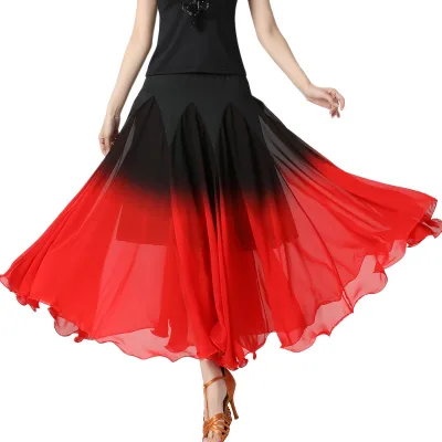 Hot Sale Women's Half Skirt for Ballroom Dance Training Chiffon Gradient Color Made of Silk to National Standards