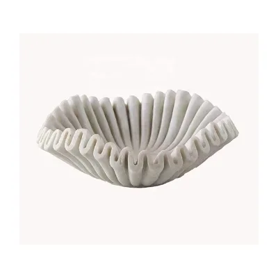 Classic White Natural Stone Marble Flower Decorative Bowl Home Fruit Jewelry Marble Onyx Travertine Contemporary Bowls