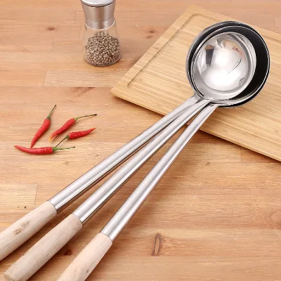 Kitchen Utensil Wooden Handle Cooking Tools Stainless Steel Ladle With Wooden Handle