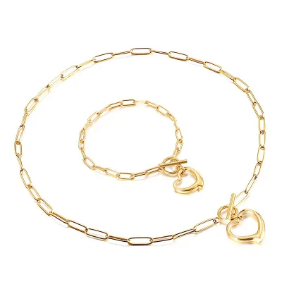 High Quality Custom Stainless Steel Women's Jewelry Set Gold Plated Chain Necklace and Bracelet Popular Design for Gift