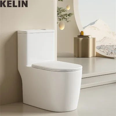 KELIN Factory Sanitary Ware Siphonic Ceramic White One Piece Waterfall Flush Big Angle Sewage Outlet Bathroom Toilet Bowl