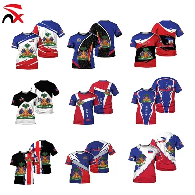 Custom Printing Sublimation Haiti Flag Shirt Clothing Polyester Election T Shirt Campaign T Shirt Haitian Flag T-shirt Jersey
