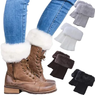 Winter Solid Color Fur Socks Woman Girls Ankle Knitted Fur Leg Warmer Wool Shoe Cover Christmas Short Ankle Leg Warmers