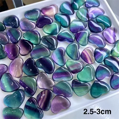 Wholesale Stone Figurines Natural Carved love Heart Stone rainbow Fluorite Crystal Heart Stone for Buyer