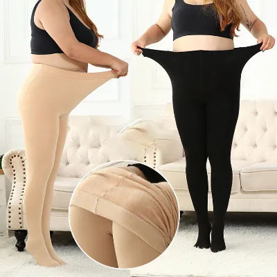 Women's Plus Size Thick Winter Pantyhose Anti-Embolism Solid Knitted Seamless Breathable Nylon Thermal Compression Fleece Tights