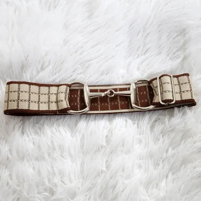 KY B13 New Wholesale Custom Label Riding Belt Wear-resistant Silver Bit Buckle Fabric Elastic Waistband Equestrian Belt
