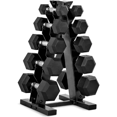 Factory Direct Sales Hexagonal Dumbbell Suit with Rack 10kg 20kg 30kg Rubber Hexagonal Dumbbells