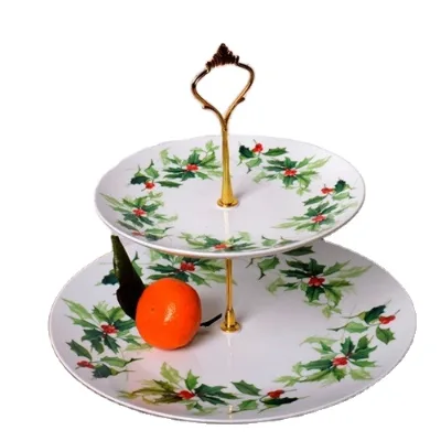 Double-deck Plate Ceramic Dessert Plate 2-tiers Pastry Plate