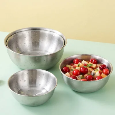 High Quality Thicken Kitchen Salad Cooking Measuring Mixing Bowl Food Storage Stainless Steel Salad Bowl Set