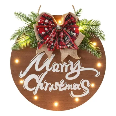 Artificial Christmas Wooden 3D Welcome Door Hanging Wooden Magnetic Welcome Wreath Pendant for Home Window Wall Farmhouse Decor