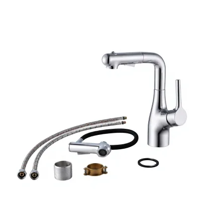 Modern Minimalist Copper Alloy Splash-proof Extendable Kitchen Sink Faucet Pull-Out Hot/Cold Water Single Handle Dual-Control