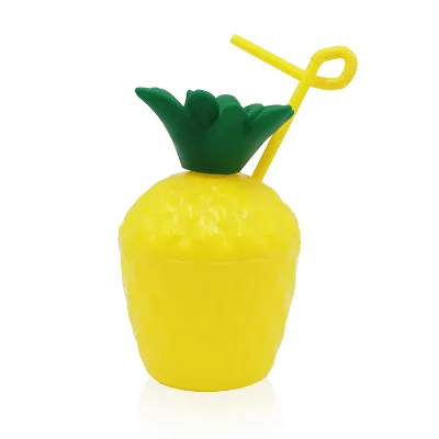 Personalized 300ml Plastic Straw Cups Pineapple Plastic Cups with Straw Plastic Party Favor Pineapple Tumbler
