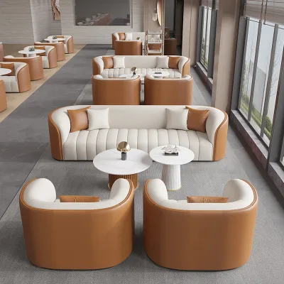 Modern Luxury Business Reception Sofa Tea Table Set Comfortable Office Hotel Lobby Living Room Furniture with Chairs & Tables