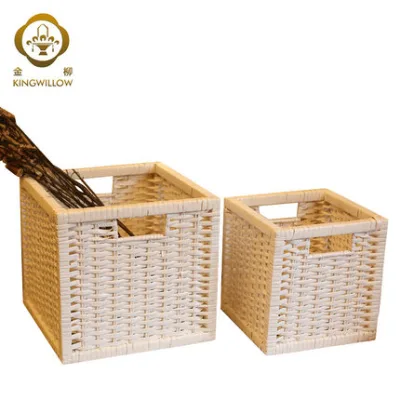 square Folding Wicker Storage Basket Collapsible Willow Storage Hamper Laundry Basket Set of Two