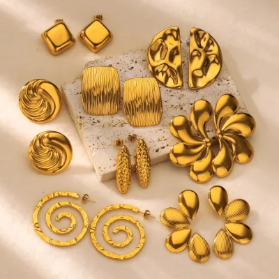 Minimalist INS Geometry Exaggerated Flower Spiral Irregular Earrings Stainless Steel 18K Gold Plated Women Earrings Jewelry Gift