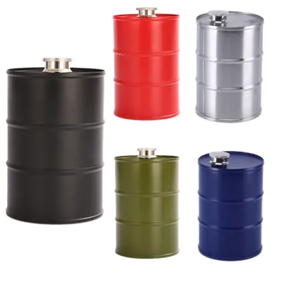 New Styles Custom Logo 750ml Oil Drum Shaped Stainless Steel Hip Flask Large Capacity Wine Bottle Camping American Style