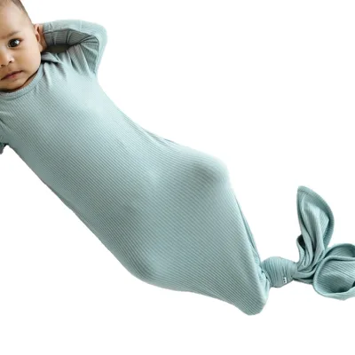 Custom New Design Newborn Bamboo Sleepwear Long Sleeve Infant Toddler Sleeping Bag Custom Knotted Gown Baby Sleep Gown
