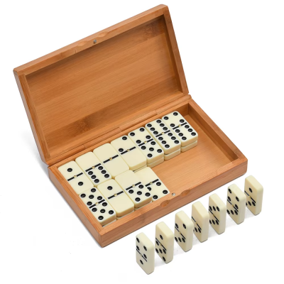 Wholesale Ivory White Dominoes in Bamboo and Wooden Boxes Dominoes Leisure Puzzle Board Games