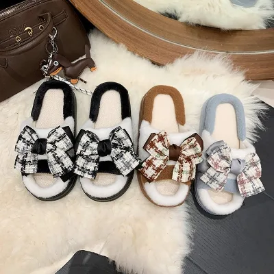 Women's Bow-Knot Flat Sandals with Breathable Waterproof Fabric Thick Bottom Height Increasing for Spring and Autumn