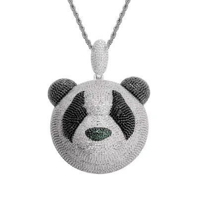 Big Size Iced Out CZ Brass Cartoon Panda Pendant Necklace Rhodium Plated Cute Fashion Hip Hop Jewelry for Men