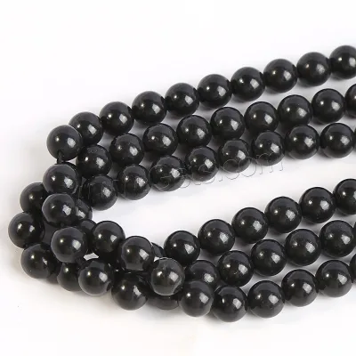 Polished Shungite Beads for Jewelry Making 38 cm Strand Black Round Gemstone for DIY Bulk Jewelry