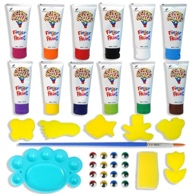 Wingart Ultra Clean Washable Finger Paint Kit for Kids Age 3+ Non Toxic Art Supplies 12 Colors Painting Creative Crafts Gift