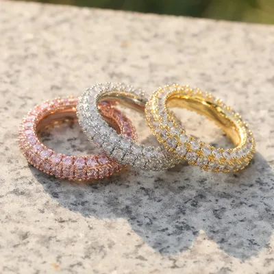 Minimalist Three-Sided Zircon Design Couple Rings - Trendy Hip-Hop Style