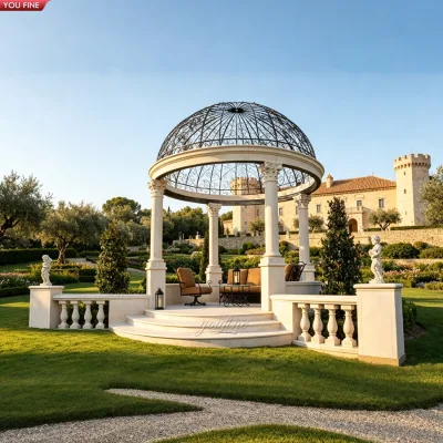 YOUFINE Customized Large Marble Gazebo Pavilion With Balustrade for Castle Garden Courtyard Villa Project