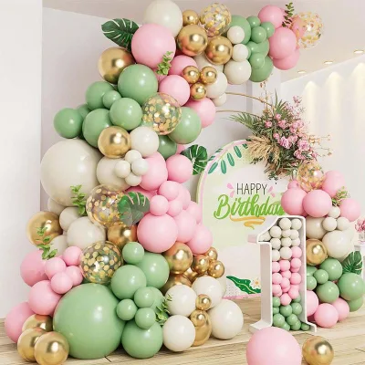 Jungle Theme Party Decorations Pink White Sage Green Baby Shower Backdrop One Year Birthday Decorations for Boy Girl Baby