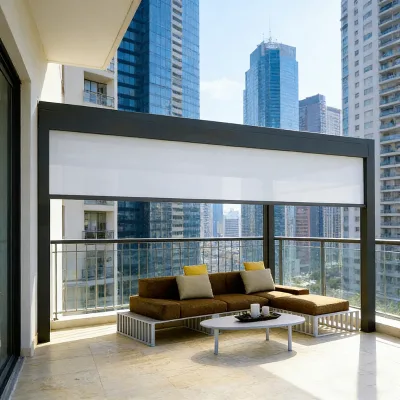 Electric Balcony Blinds Windproof Zip Screen Outdoor Roller Blinds Waterproof Outdoor Blind Outdoor Shades