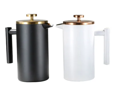 Black 34oz (1L) Custom Logo Portable Eco-Friendly French Press Coffee Maker Double-Wall 304 Stainless Steel with Lid
