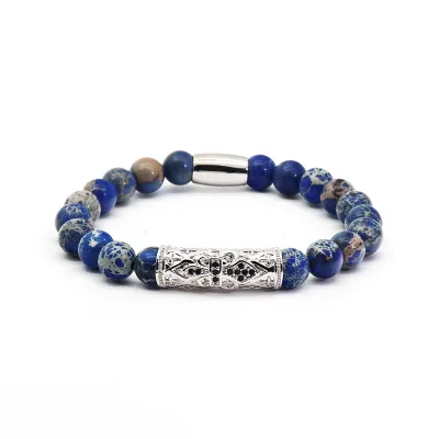 Fashion Unisex 8mm Round Beads Bracelet Blue Lapis Stones Germany Strong Elastic Rope Beads Bracelet Trendy Daily Wear