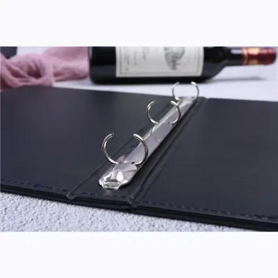 PU leather material hot stamping crafts cover 3 rings binding inside folder restaurant menu for sale