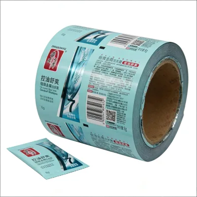 Wholesale Custom Logo Printing Blue Foil Laminating Film Roll Shampoo Small Packaging Bag Roll Film