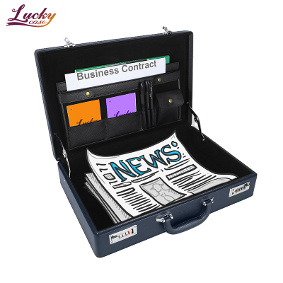Durable Office PU Business Case Custom Business Laptop Case Briefcase for Important Documents Storage Navy Blue Briefcase