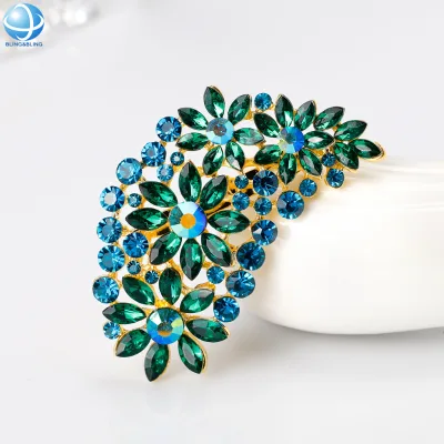 Wholesale Luxury Crystal Leaf Brooch Vintage Pin Costume Jewelry Decorative Lapel Badge for Wedding Party