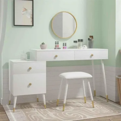 4 Drawer Makeup Dresser with Stool Mirrosr Dresser Moderns Multifunctional Dresser