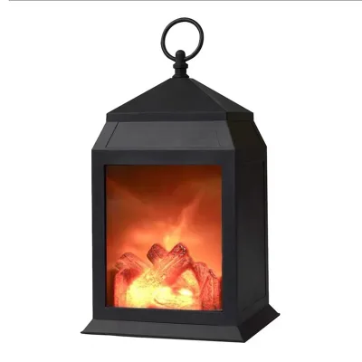 Decorative LED Fireplace Lantern Battery Operated Flameless Fire Log Effect Tabletop Lamp for Christmas Home Decor