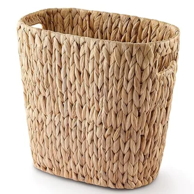 Hand Woven Water Hyacinth Trash Basket with Handles for Bedroom Kitchen Bathroom Wardrobe Living Room