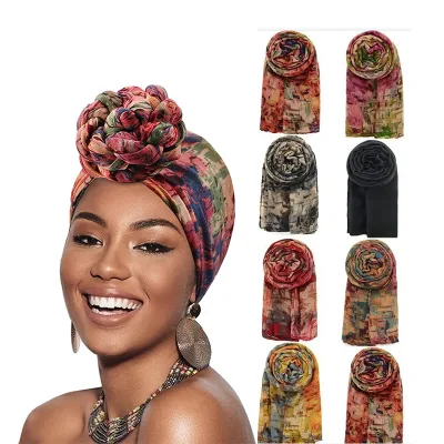 Factory Wholesale Tie-Dyed Headscarfs African Style Turban Soft Cotton Women Hair Care Turbans