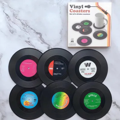 Wholesale Record Coaster Plastic Coffee Record Retro Vintage Mug Coasters for Drinks coaster Anti-slip