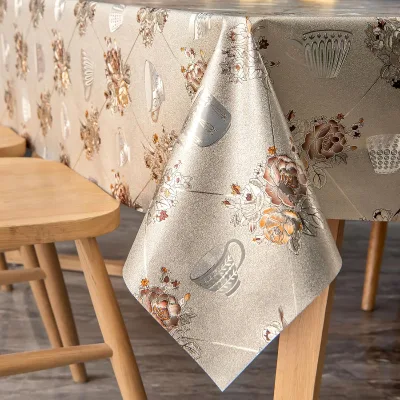 Modern Simple Anti-Wrinkle PVC Tablecloth Gold Silver Floral Design Waterproof Oil-Resistant Nonwoven Eco-Friendly Durable