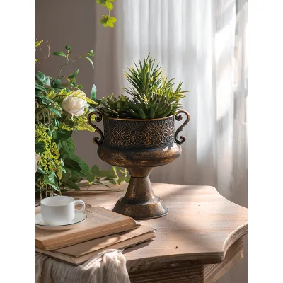 Home Hotel Party Decoration Creative Ornaments Home Decor Beautiful Desktop Retro Roman Style Metal Vase