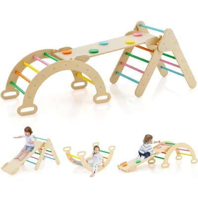 4-in-1 Indoor Climbing Frame Climbing Arch Double-Sided Ramp for Climbing Sliding Colorful Climbing Triangle With Slide