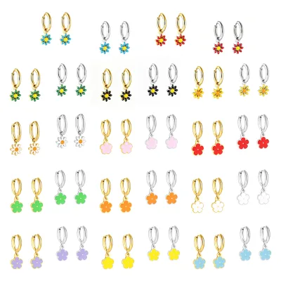 Forever Season Fashion Dangle Earring Stainless Steel Cartoon Kids Earring Jewelry Gold Plated Enamel Flower Charm Hoop Earrings