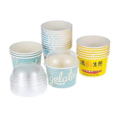 Custom Eco-Friendly 3oz 5oz 8oz PE Coated Food Grade Paper Ice Cream Cups with Dome Lid Disposable Dessert Bowls